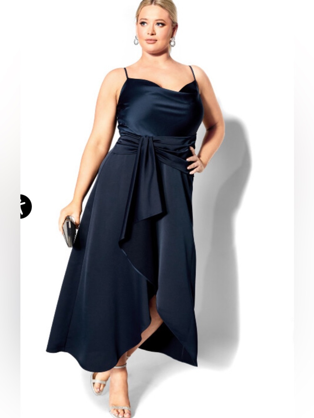 City Chic Navy Satin Cowl Neck Simplicity formal Dress Sz 18 New